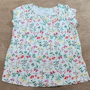Lands' End Floral Print Top with Pink and Green Accents